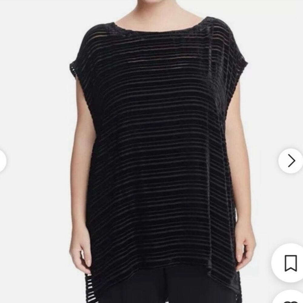 NWOT Eileen Fisher Velvet Burnout Stripe Tunic in Black SZ XS